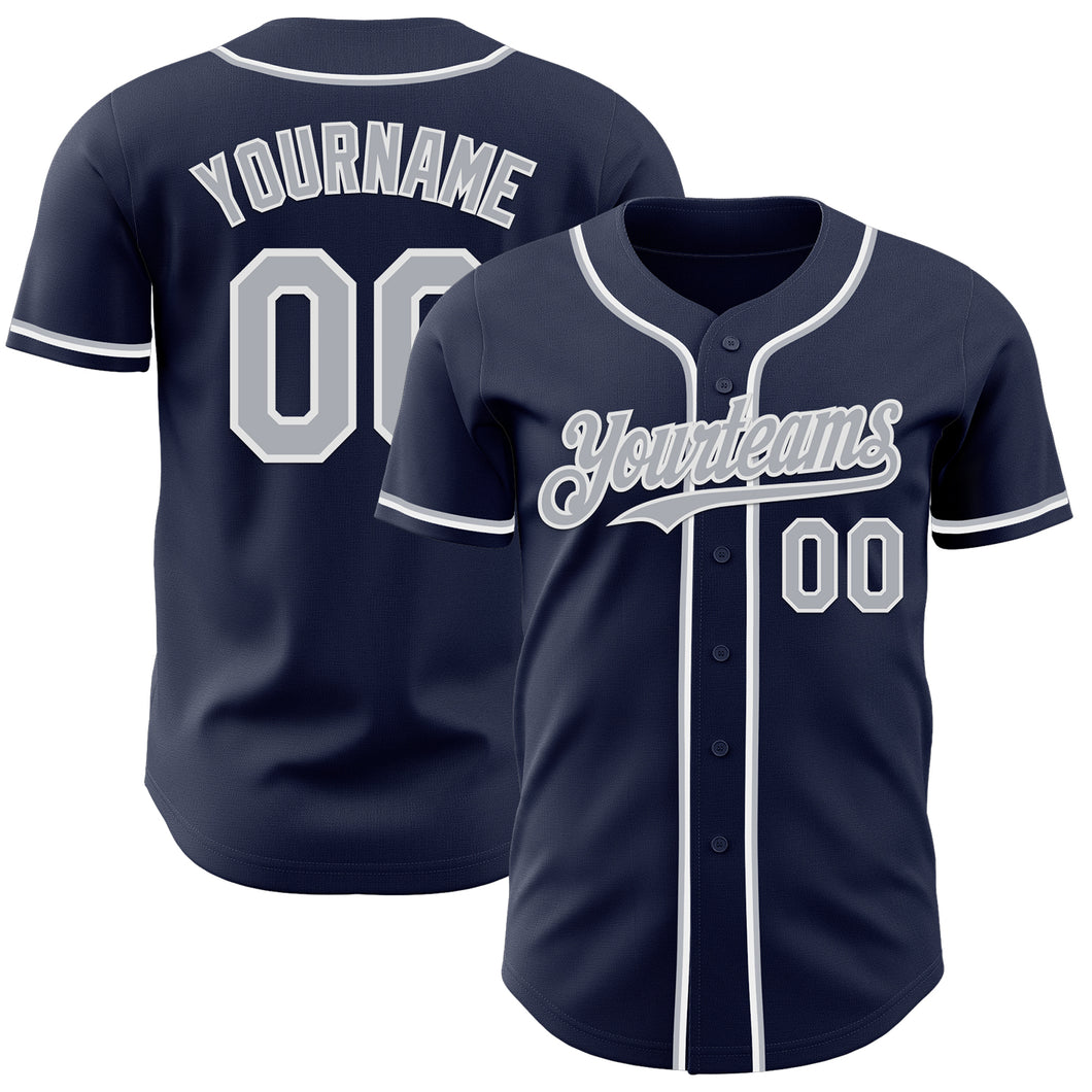 Custom Navy Gray-White Authentic Baseball Jersey