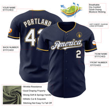 Load image into Gallery viewer, Custom Navy White Old Gold Authentic Baseball Jersey
