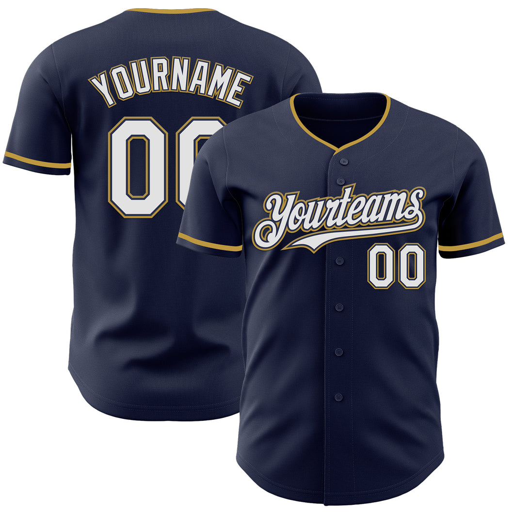 Custom Navy White Old Gold Authentic Baseball Jersey