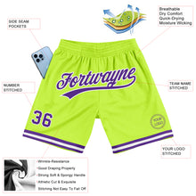 Load image into Gallery viewer, Custom Neon Green Purple-White Authentic Throwback Basketball Shorts
