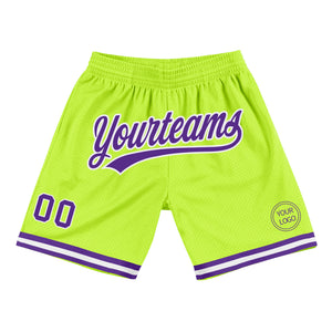 Custom Neon Green Purple-White Authentic Throwback Basketball Shorts