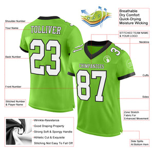 Custom Neon Green White-Black Mesh Authentic Football Jersey