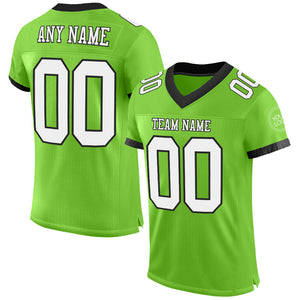 Custom Neon Green White-Black Mesh Authentic Football Jersey