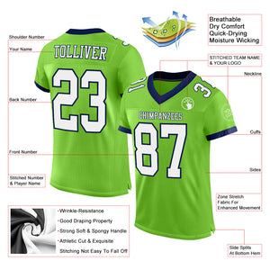 Custom Neon Green White-Navy Mesh Authentic Football Jersey