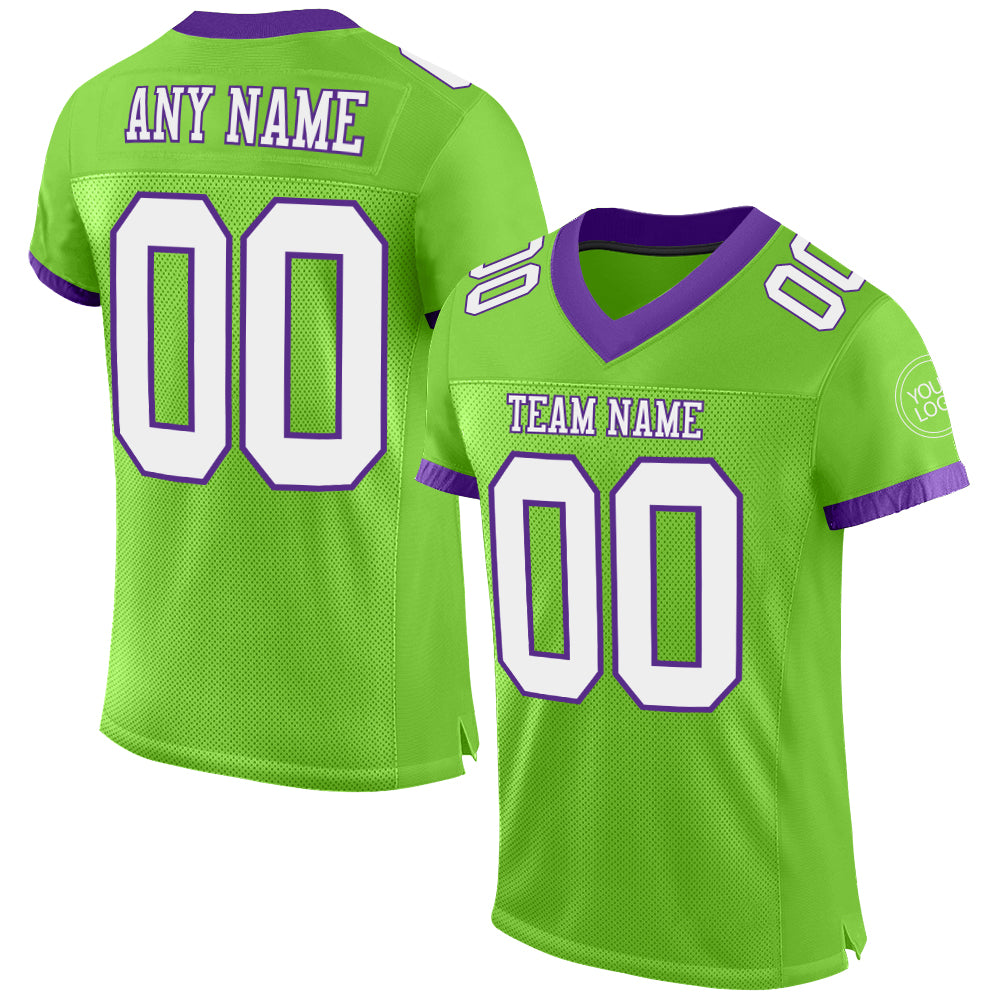 Custom Neon Green White-Purple Mesh Authentic Football Jersey