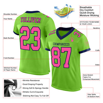 Custom Neon Green Pink-Navy Mesh Authentic Football Jersey