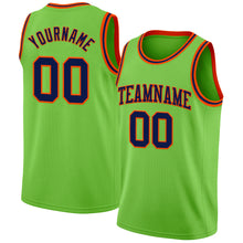 Load image into Gallery viewer, Custom Neon Green Navy-Orange Authentic Basketball Jersey
