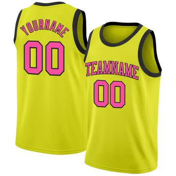 Custom Neon Yellow Pink-Black Authentic Basketball Jerse