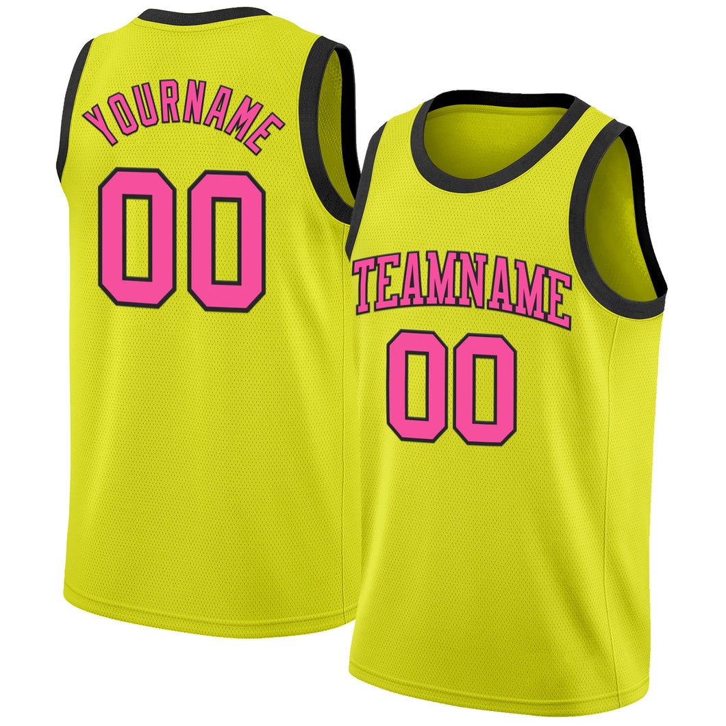 Custom Neon Yellow Pink-Black Authentic Basketball Jerse