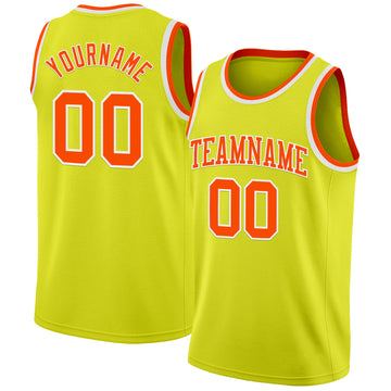 Custom Neon Yellow Orange-White Authentic Basketball Jerse