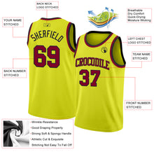 Load image into Gallery viewer, Custom Neon Yellow Maroon-Black Authentic Basketball Jersey
