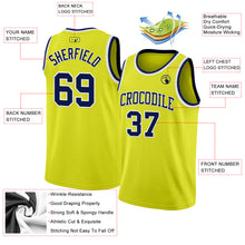 Load image into Gallery viewer, Custom Neon Yellow Navy-White Authentic Basketball Jersey
