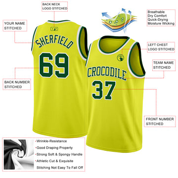 Custom Neon Yellow Green-White Authentic Basketball Jerse
