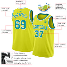 Load image into Gallery viewer, Custom Neon Yellow Teal-White Authentic Basketball Jersey
