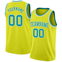 Load image into Gallery viewer, Custom Neon Yellow Teal-White Authentic Basketball Jersey
