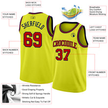 Load image into Gallery viewer, Custom Neon Yellow Red-Navy Authentic Basketball Jersey
