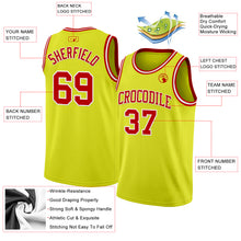 Load image into Gallery viewer, Custom Neon Yellow Red-White Authentic Basketball Jersey

