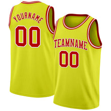 Load image into Gallery viewer, Custom Neon Yellow Red-White Authentic Basketball Jersey
