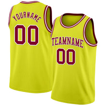 Load image into Gallery viewer, Custom Neon Yellow Maroon-White Authentic Basketball Jersey
