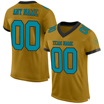 Custom Old Gold Teal-Black Mesh Authentic Football Jersey