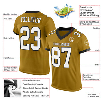 Custom Old Gold White-Black Mesh Authentic Football Jersey