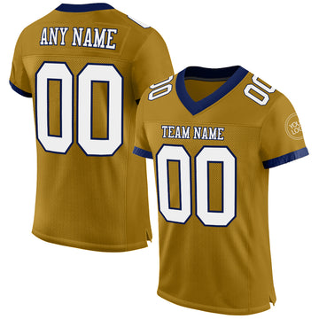 Custom Old Gold White-Navy Mesh Authentic Football Jersey
