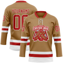 Load image into Gallery viewer, Custom Old Gold Red-White Hockey Lace Neck Jersey
