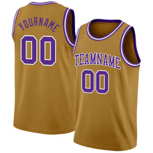 Load image into Gallery viewer, Custom Old Gold Purple-White Authentic Basketball Jersey
