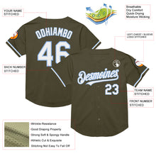 Load image into Gallery viewer, Custom Olive White-Light Blue Mesh Authentic Throwback Salute To Service Baseball Jersey
