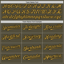 Load image into Gallery viewer, Custom Olive Black-Old Gold Mesh Authentic Throwback Salute To Service Baseball Jersey
