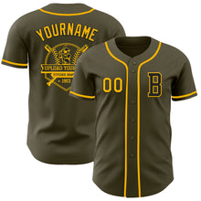 Load image into Gallery viewer, Custom Olive Gold-Black Authentic Salute To Service Baseball Jersey
