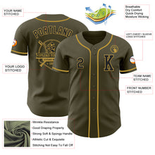 Load image into Gallery viewer, Custom Olive Black-Old Gold Authentic Salute To Service Baseball Jersey
