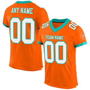 Custom Orange White-Aqua Mesh Authentic Football Jersey