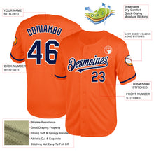 Load image into Gallery viewer, Custom Orange Navy-White Mesh Authentic Throwback Baseball Jersey
