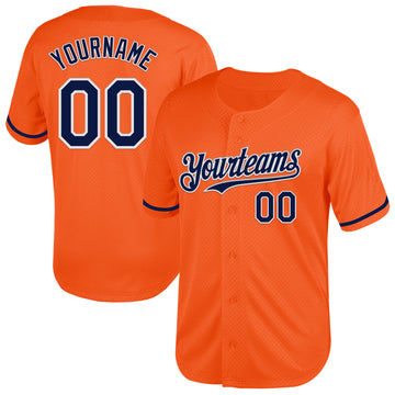 Custom Orange Navy-White Mesh Authentic Throwback Baseball Jersey