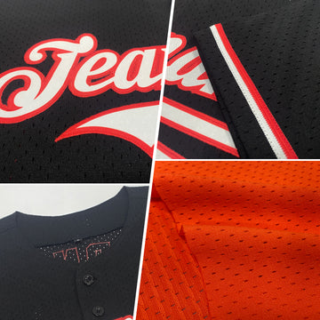 Custom Orange Black-White Mesh Authentic Throwback Baseball Jersey