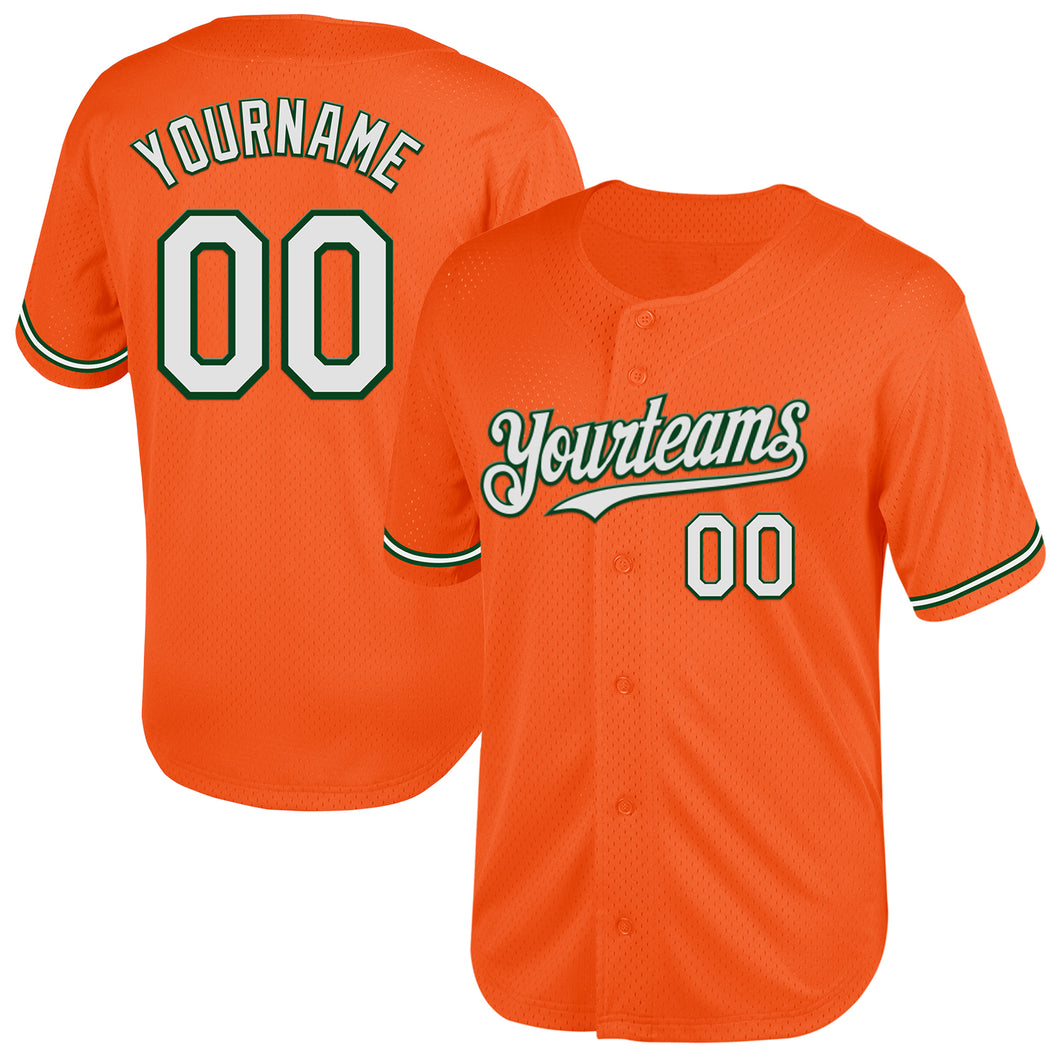 Custom Orange White-Green Mesh Authentic Throwback Baseball Jersey