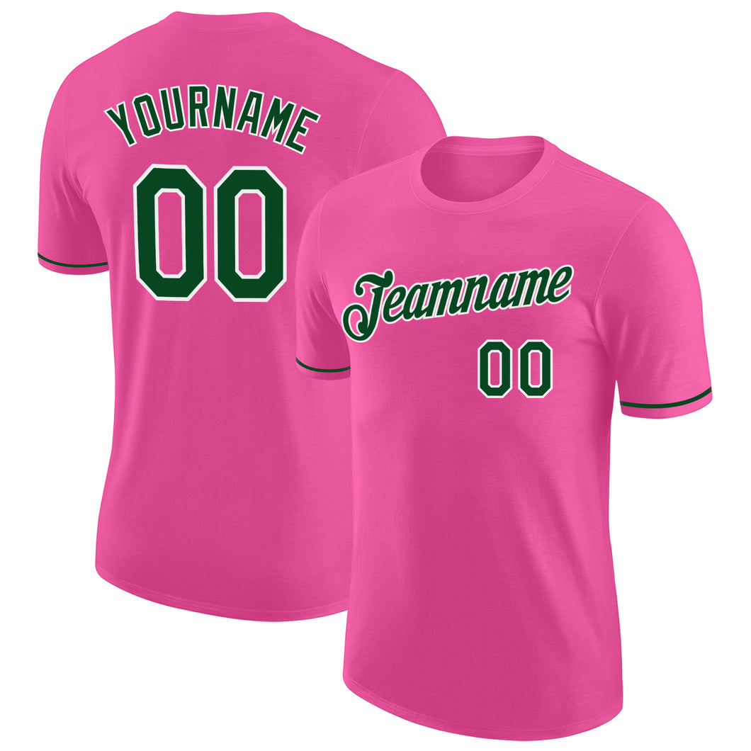 Custom Pink Green-White Performance T-Shirt