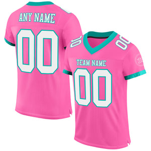 Custom Pink White-Aqua Mesh Authentic Football Jersey