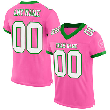 Custom Pink White-Grass Green Mesh Authentic Football Jersey