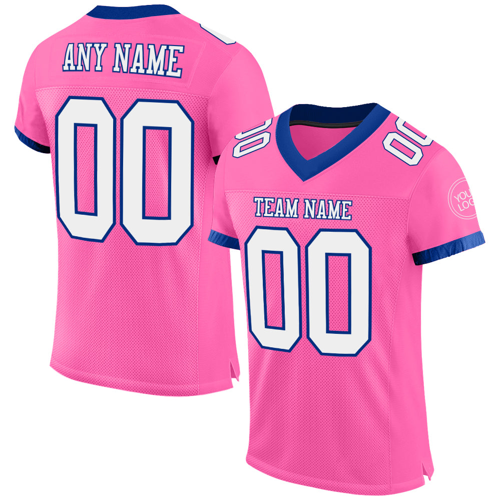 Custom Pink White-Royal Mesh Authentic Football Jersey