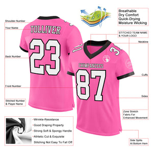 Custom Pink White-Black Mesh Authentic Football Jersey