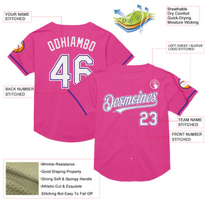 Custom Pink White-Purple Mesh Authentic Throwback Baseball Jersey