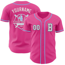 Load image into Gallery viewer, Custom Pink Black-Light Blue Authentic Baseball Jersey
