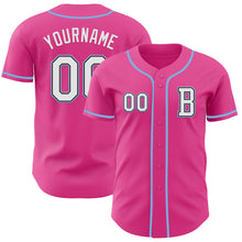 Load image into Gallery viewer, Custom Pink Black-Light Blue Authentic Baseball Jersey
