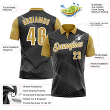 Load image into Gallery viewer, Custom Black Old Gold-White 3D Bowling Line Performance Polo Shirt
