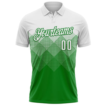 Custom White Grass Green 3D Pattern Design Gradient Square Shape Performance Polo Shirt