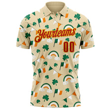 Load image into Gallery viewer, Custom Cream Red Green-Yellow 3D St. Patrick&#39;s Day Shamrock Performance Polo Shirt
