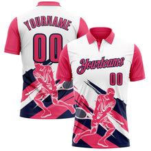Load image into Gallery viewer, Custom White Neon Pink-Navy 3D Tennis Performance Polo Shirt
