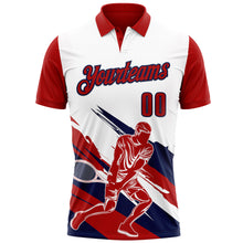Load image into Gallery viewer, Custom White Red-Navy 3D Tennis Performance Polo Shirt
